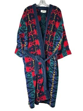 Bill Blass Aztec Robe Cardigan Cotton Belted Southwestern Mens One Size Vtg